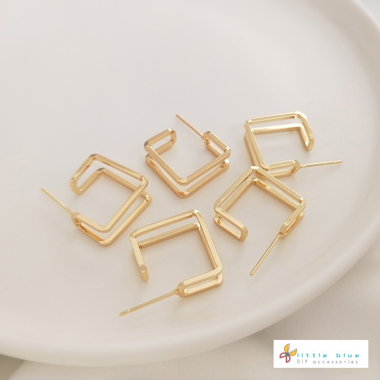 Bông Tai Hình Vuông Mạ Bạc 925 14K Nhiều Màu Sắc