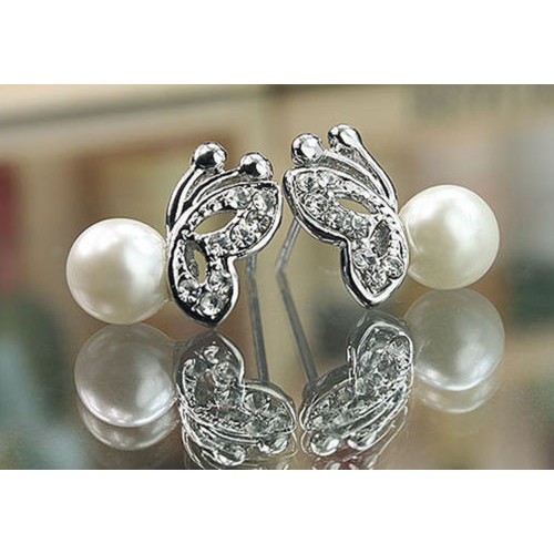Khuyên tai Hình Bướm Đính Đá / Ngọc Trai Giả Sang Trọng