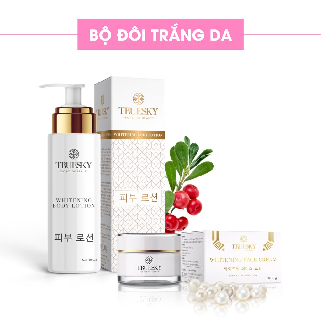 Bộ sản phẩm dưỡng trắng da mặt và toàn thân Truesky VIP07 gồm 1 kem dưỡng trắng body 100g + 1 kem dưỡng trắng da mặt 20g