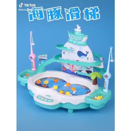 Bộ Đồ Chơi Câu Cá Cầu Trượt Mô Hình Thác Nước Có Đèn Có Nhạc Vui Nhộn