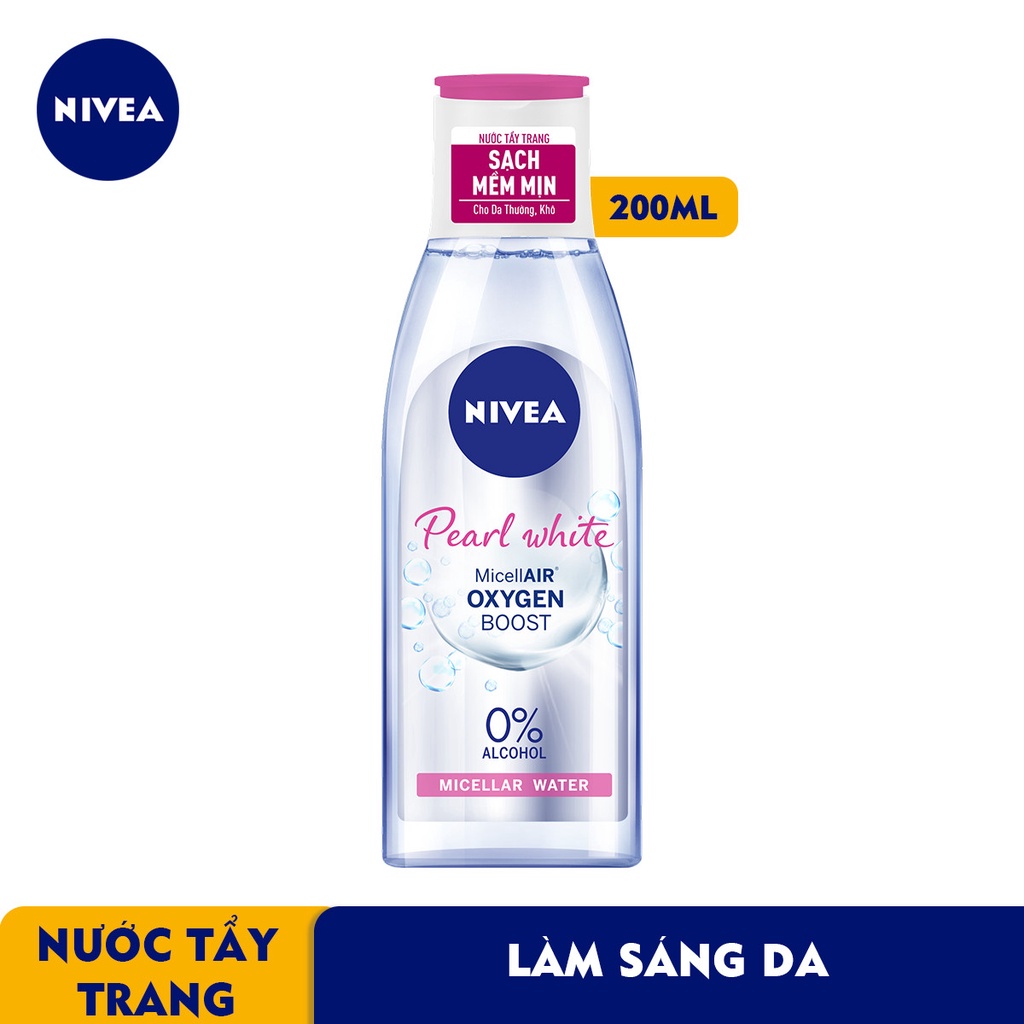 Nước tẩy trang dưỡng trắng da NIVEA Pearl White Micellar Water 200ml (Nivea hồng - Da khô)