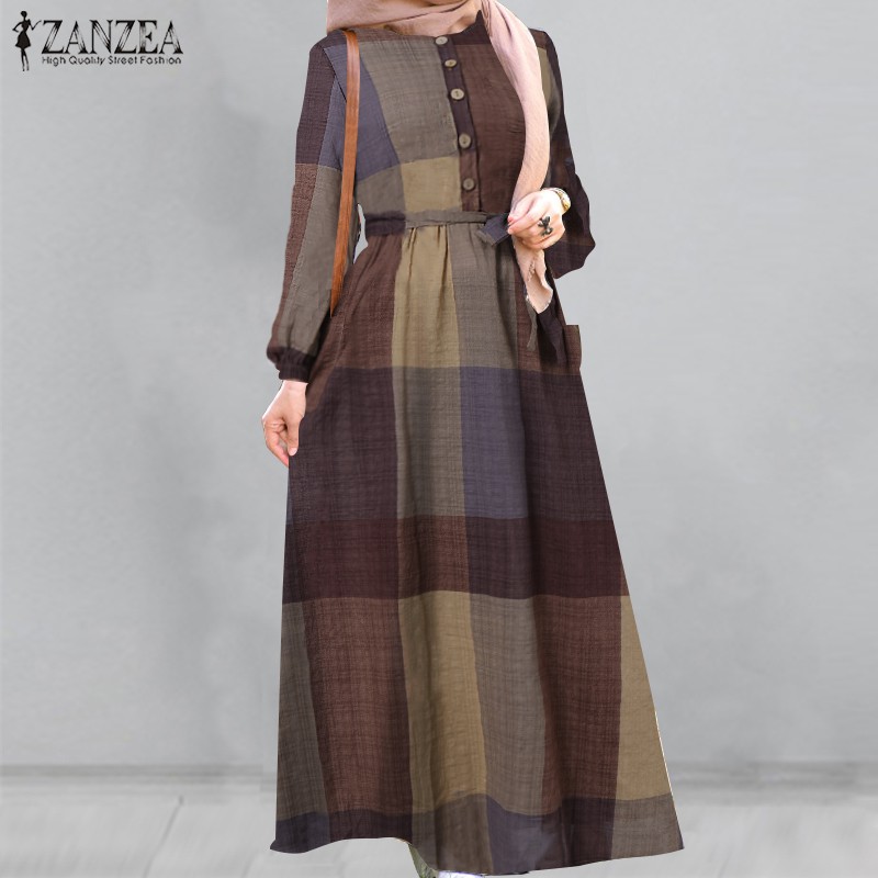 Đầm Maxi ZANZEA Dài Tay Thời Trang Dành Cho Phụ Nữ Hồi Giáo