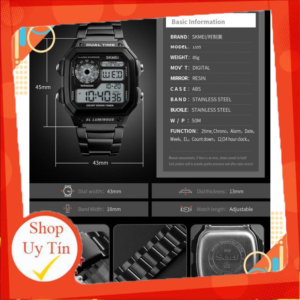 [Hàng Giả Trả Tiền] Đồng hồ nam SKMEI 1335 điện tử dây thép | BigBuy360 - bigbuy360.vn