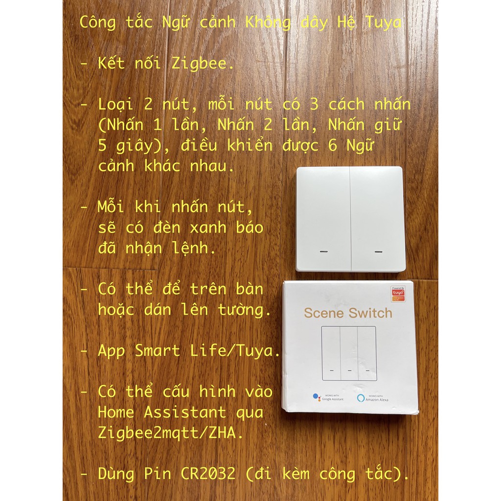 Công tắc ngữ cảnh thông minh loại dán tường, Zigbee, dùng App Smart Life hoặc Tuya