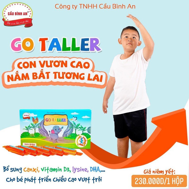 Go Taller Cầu Bình An. Bổ sung Canxi, Vitamin K2, Vitamin D3, DHA. Giúp trẻ phát triển chiều cao, thông minh, khỏe mạnh