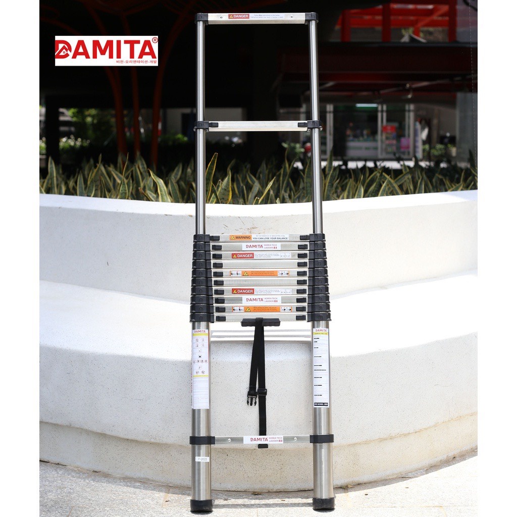 Thang nhôm rút đơn 5.0m INOX 2022 mới cao cấp rút gọn đa năng đai an toàn nhựa ABS bảo hành 24 tháng FREESHIP 2h