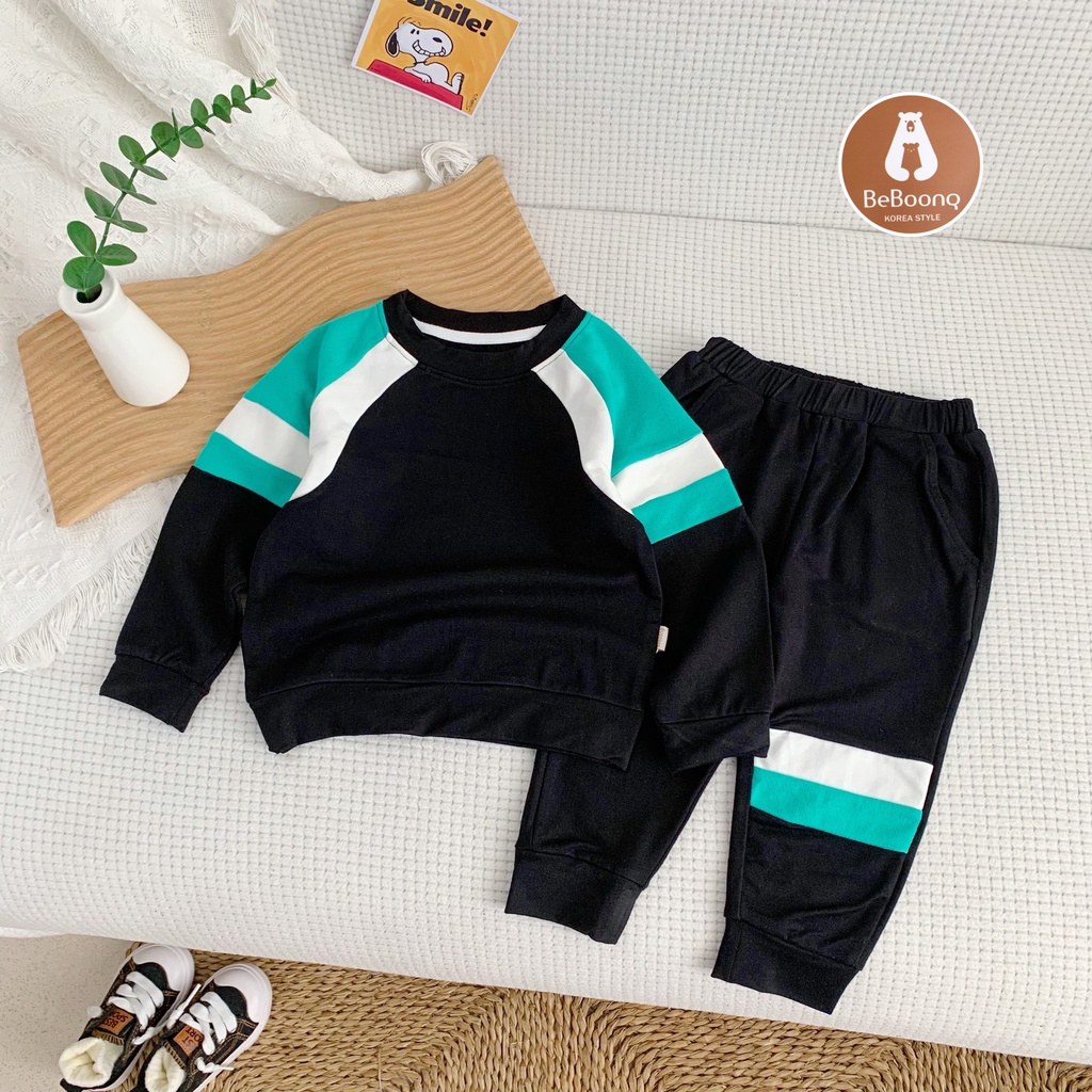 Bộ nỉ cho bé trai phối ráp tay siêu ngầu, chất da cá co giãn tốt thấm hút mồ hôi-PITUPI-BEBOONG