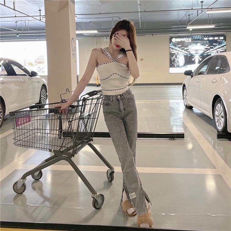 Áo croptop SUXI hai dây ôm dáng phong cách Hàn Quốc thời trang cho nữ
