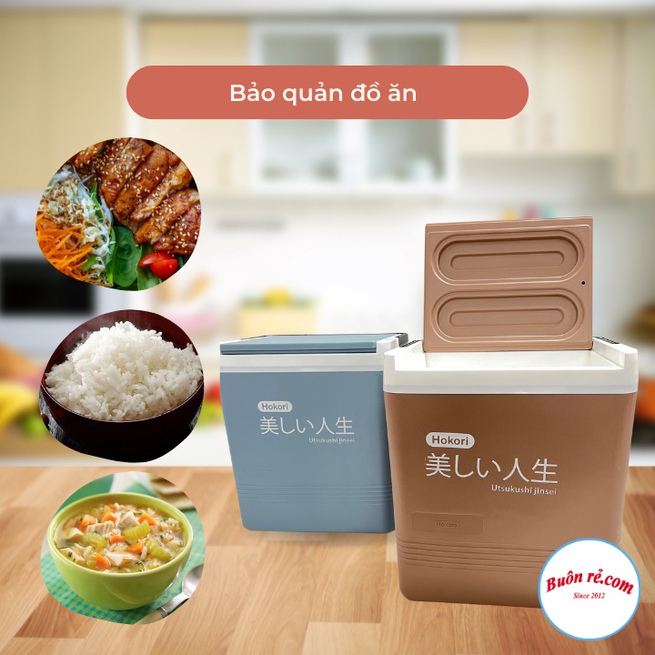 Phích đựng đá vuông giữ nhiệt 12L, 18L Hokori Việt Nhật (3917/3918), Thùng đá vuông màu sắc nhã nhặn -Buôn rẻ 01630