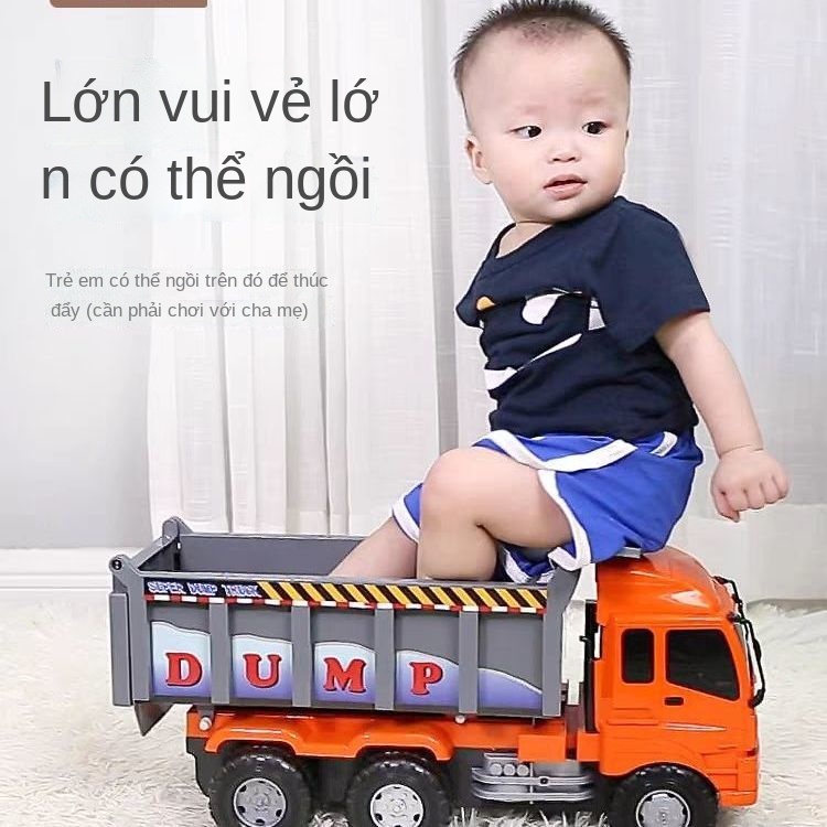 ◈✐Chống rơi xe tải tự đổ quá khổ máy xúc xe kỹ thuật xe tải lớn quán tính có thể ngồi trên mô hình trẻ em ô tô đồ chơi c
