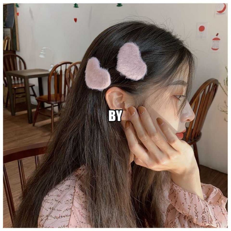 Kẹp tóc hình trái tim lông xù màu kẹo ngọt thời trang Hàn Quốc cho nữ
