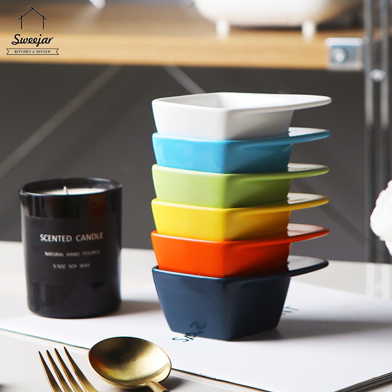 Bát gốm SWEEJAR cỡ nhỏ hình vuông có tay cầm đựng nước sốt tiện dụng