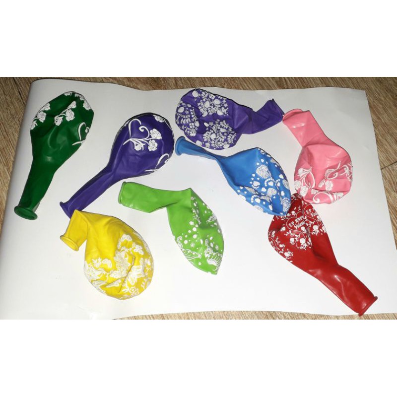 Sét 8 cái bong bóng in hoa và chữ nhiều màu khi bơm lên đường kính 35cm