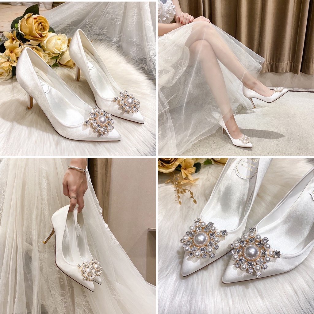 Giày cô dâu, giày cưới màu trắng đính ngọc (ảnh thật) 168-81 #1