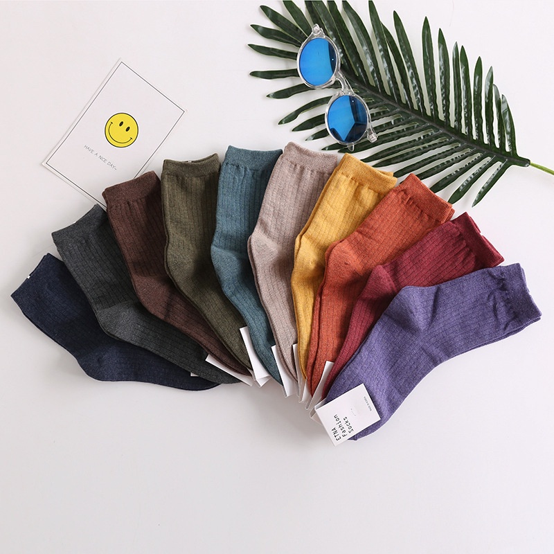 Vớ Cotton Màu Sắc Retro Phong Cách Hàn Quốc Dành Cho Nữ