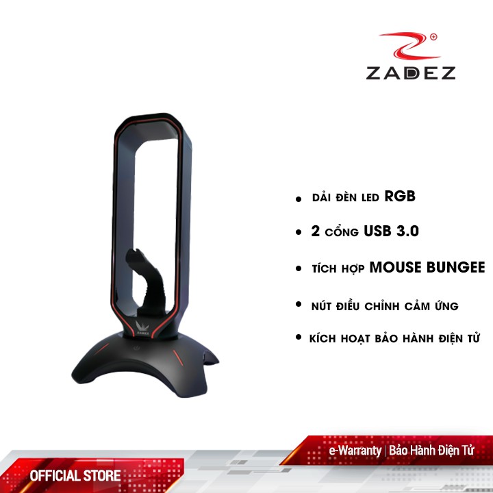 Đế Treo Tai Nghe Đèn RGB kiêm Mouse Bungee, Hub 3.0 ZADEZ ZHS-701G