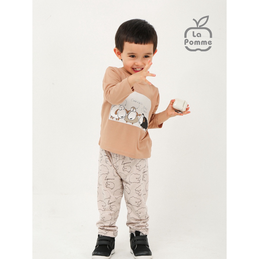 Bộ La Pomme dài tay vải Bamboo cao cấp mềm mịn thoáng mát thấm hút tốt in đàn cừu nhỏ cho bé trai bé gái SL205