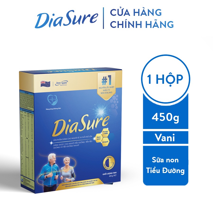 Sữa non DiaSure New chính hãng hộp giấy 450g (18 gói 25g) - Cung cấp dinh dưỡng toàn diện cho người bị tiểu đường