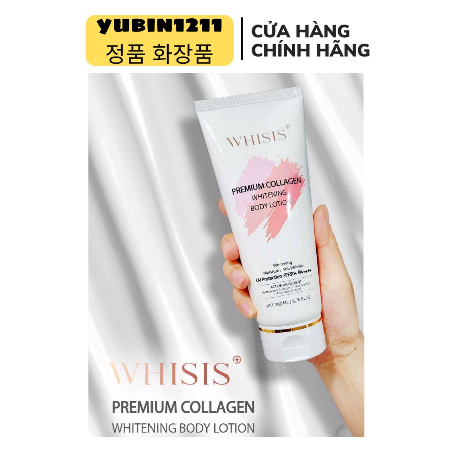 Kem Dưỡng Thể Trắng Da Chống Nắng Nâng Tone Hàn Quốc WHISIS Premium Collagen Whitening Body Lotion 200ml