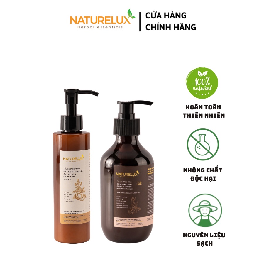 Combo dầu gội Gừng & Hà Thủ Ô giảm rụng tóc, mọc tóc- Bộ dầu gội + xả Naturelux 300ml