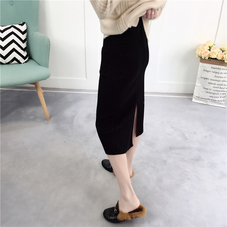 Chân váy len tăm midi dáng dài xẻ 2 túi 8181 2H02