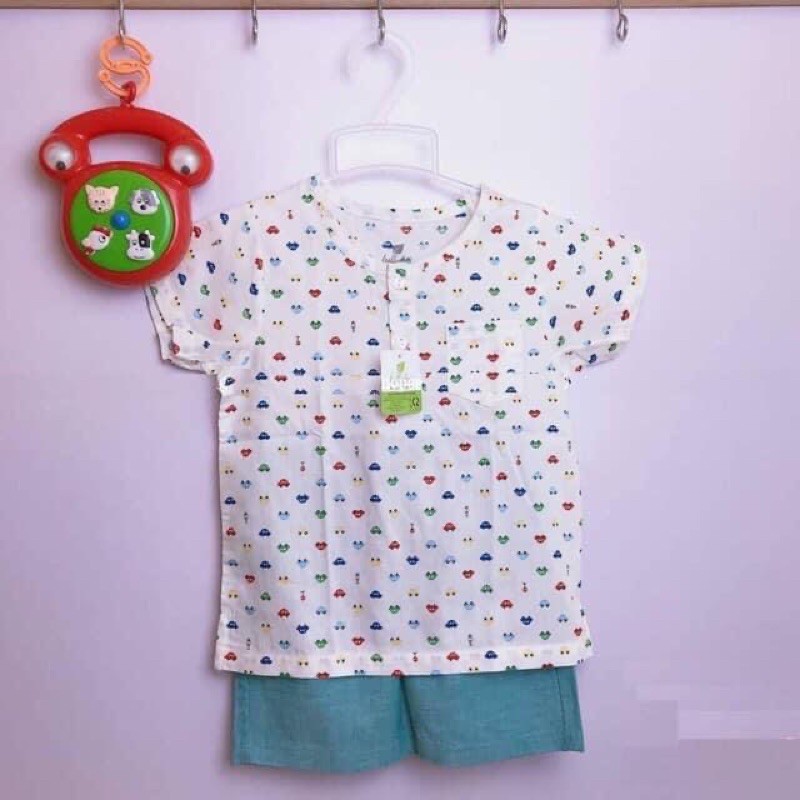 [Xả hàng] Bộ cộc tay bé trai bổ nẹp/Poplin Lullaby NHT06B