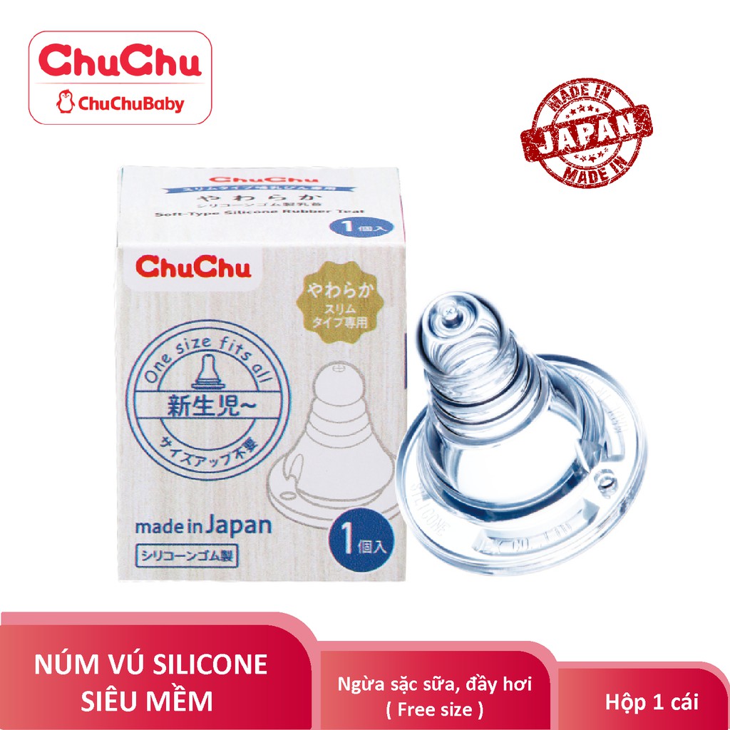 Núm ty silicon siêu mềm Box type chống sặc, ngừa đầy hơi Chuchu Baby  hộp 3 cái chính hãng [Chuchu Baby]