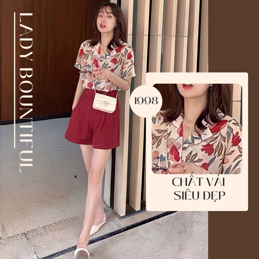 🌸Freeship🌸 Bộ Quần Short Kèm Áo Sơ Mi Hoa Lá ,Quần Đùi Đỏ Kèm Áo Sơmi Dáng Rộng (Có video + Ảnh thật)
