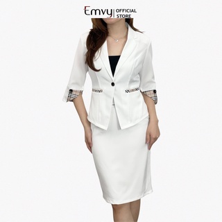 Set vest nữ màu trắng , Áo vest kèm chân váy Emvy S9