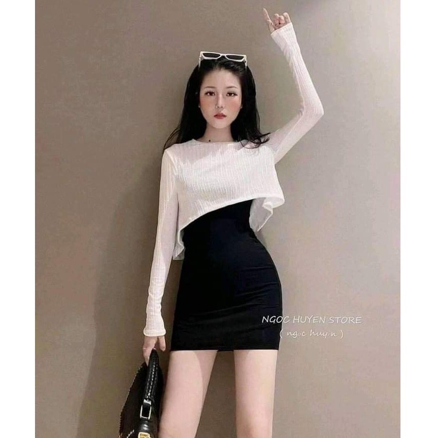 Set váy body kèm áo dài tay xinh  Ảnh thật ALOHASHOP91