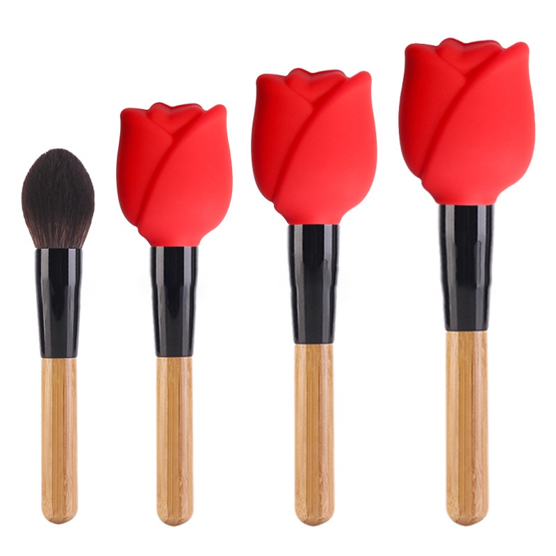 Vỏ Bọc Bảo Vệ Cọ Trang Điểm Hình Hoa Hồng Bằng Silicone Chống Bụi