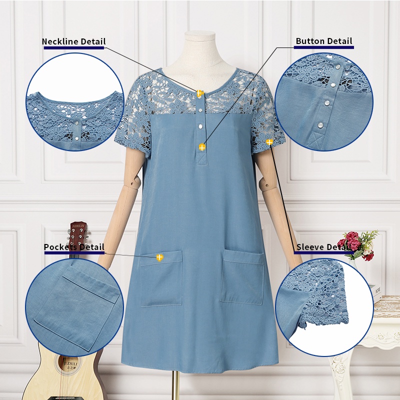 Zanzea Đầm Mini Tay Ngắn Cổ Tròn Phối Ren Thời Trang Cho Nữ