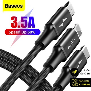 Cáp sạc 3 đầu siêu bền baseus rapid series 3-in-1 usb to type c/ ip / micro