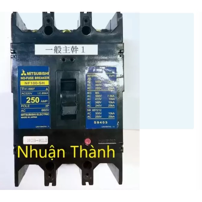 Aptomat Mitsubishi 3 pha 150A, 200A, 250A/ CB 3 pha 150A,200A, 250A kích thước 16X10X6cm nặng 1,6kg