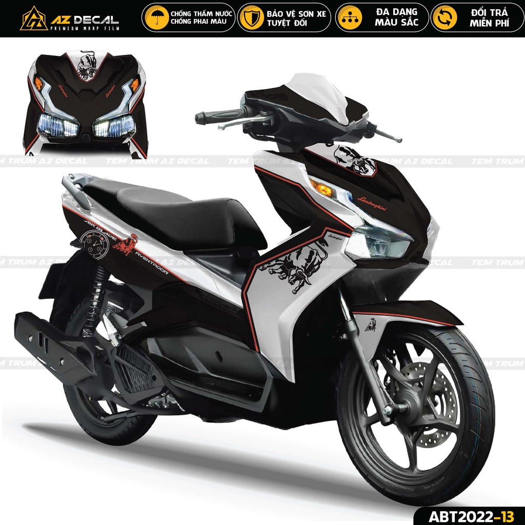 Tem Trùm Xe Air Blade Mẫu Lamborghini Đẹp | ABT2022-13 | Decal Xe AB AirBlade Cao Cấp, Bảo Vệ Sơn Xe