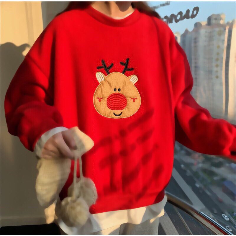 [Rẻ Vô Địch]Áo Sweater Nỉ Noel Thêu Hình Lớn Christmas Họa Tiết Dáng Rộng 2 Màu 🦋