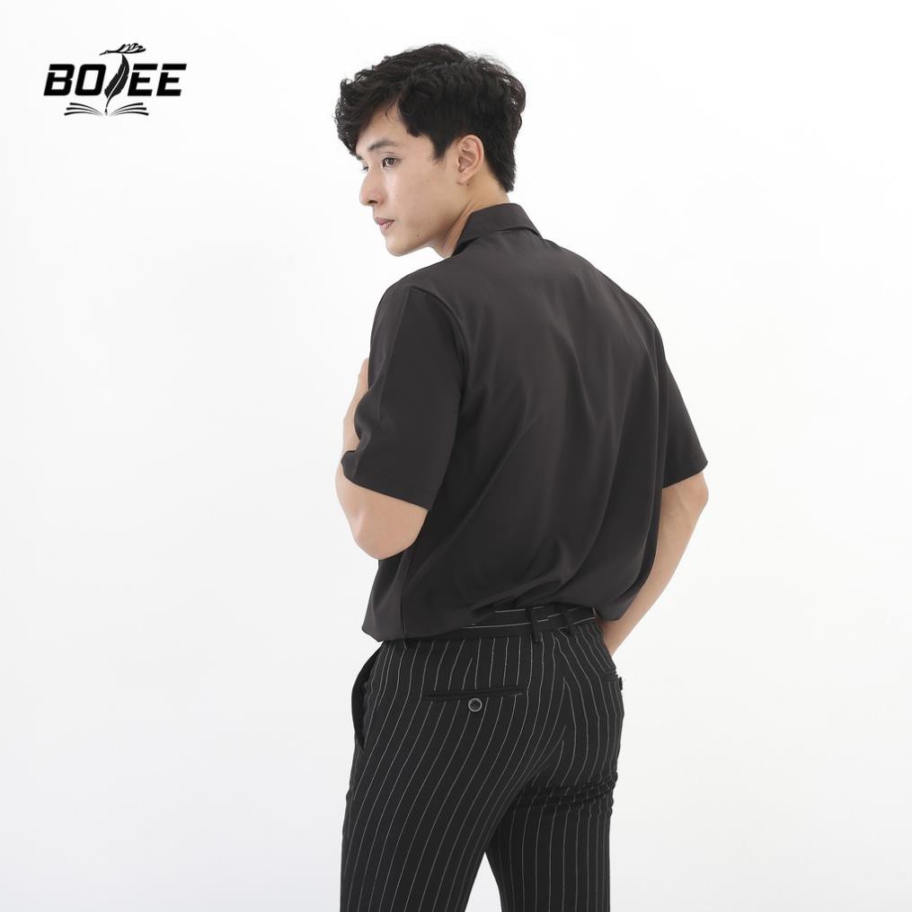 Áo sơ mi Đen Cổ Vest ngắn tay form rộng unisex nam nữ vải lụa | BigBuy360 - bigbuy360.vn