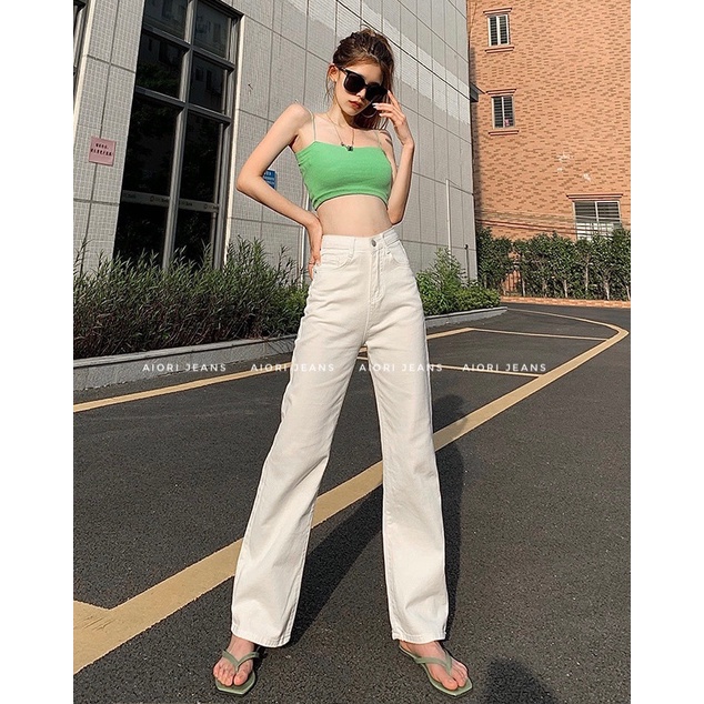 [Dài 101 cm]Quần Jean Nữ Aiori Ống Rộng Lưng Cao Màu Trắng Bò Suông Phong Cách Thời Trang