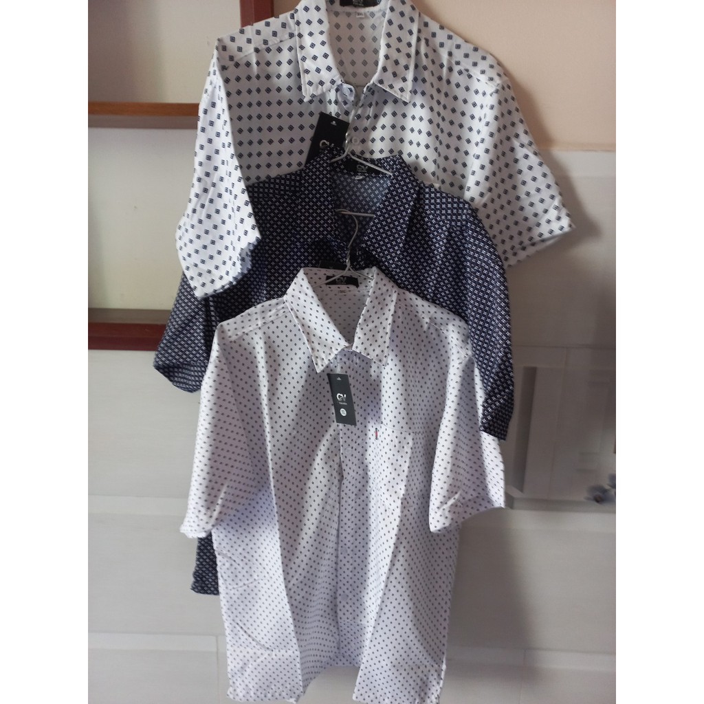 Áo sơ mi nam trung niên ngắn tay form rộng họa tiết chất cotton thoáng mát