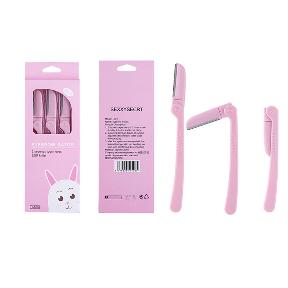 Set 3 Dao Tỉa Lông Mày Bằng Thép Không Gỉ Tiện Dụng