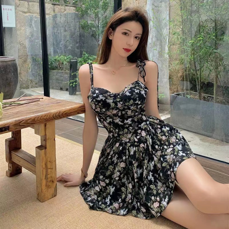 Đầm Hai Dây Dáng Chữ A Họa Tiết Hoa Thời Trang Xuân Hè Phong Cách Pháp Mới Cho Nữ