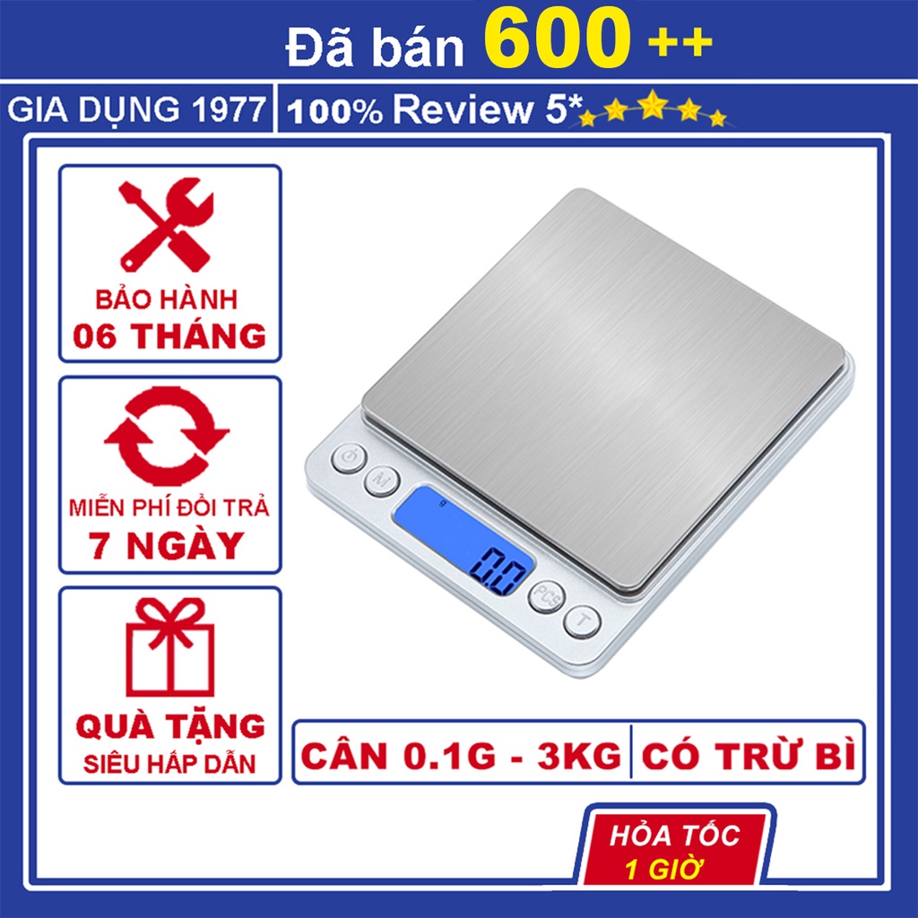 Cân tiểu ly điện tử nhà bếp mini cao cấp định lượng 0,1g - 3kg, cân điện tử nhà bếp làm bánh độ chính xác cao kèm pin