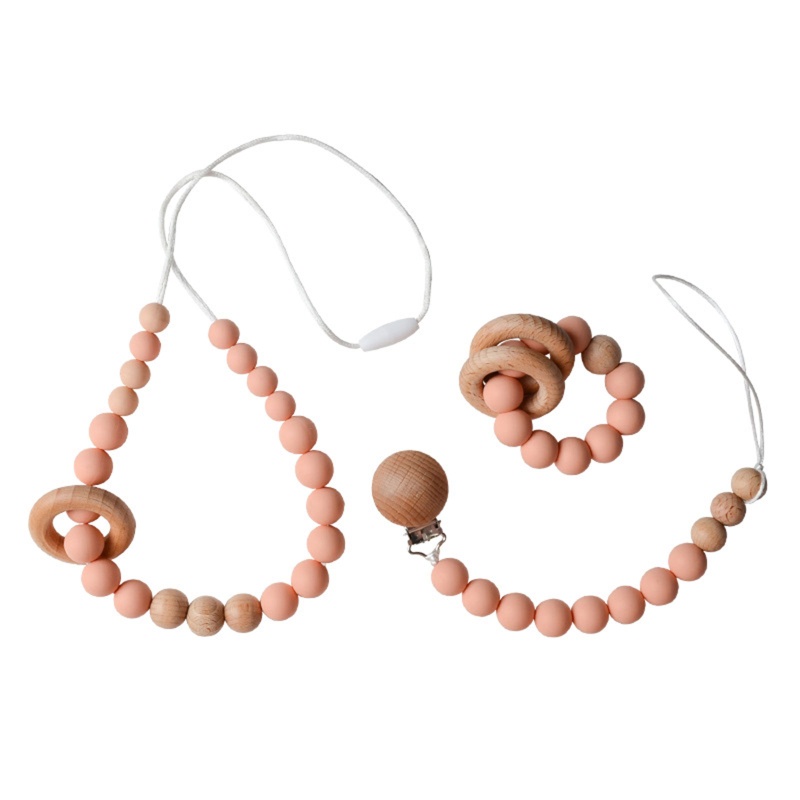 Set 3 Dây Đeo Cổ / Vòng Đeo Tay / Núm Vú Giả Bằng Silicon Không BPA DIY Giá Đỡ