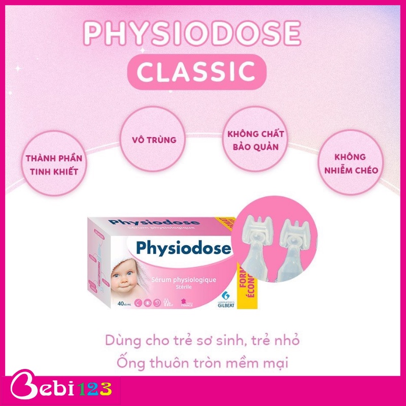 Nước muối vô trùng, nước muối sinh lý Physiodose  vệ sinh cho bé mỗi ngày