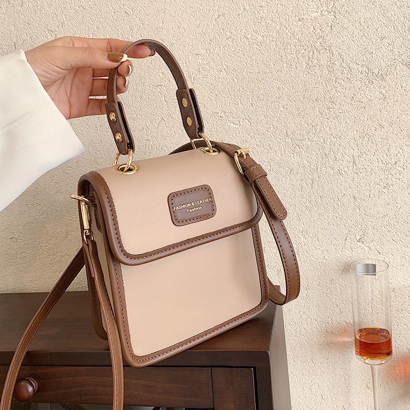 Túi đeo chéo nữ da trơn dáng hộp phong cách retro Alice Housee, túi đeo vai vintage dày bền