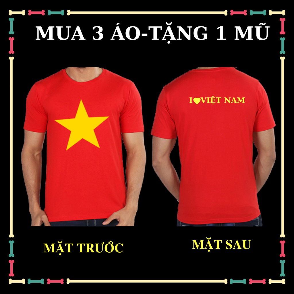 Áo thun cờ đỏ sao vàng nam nữ có size trẻ em, áo thun cổ động thun lạnh, mịn, size áo từ 10kg đến 90kg