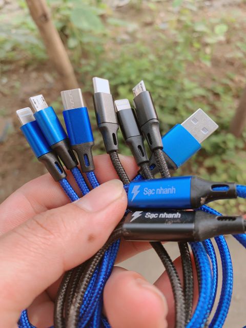 Dây sạc nhanh 3 in 1 bọc dù - Micro USB - Lightning - Type-C
