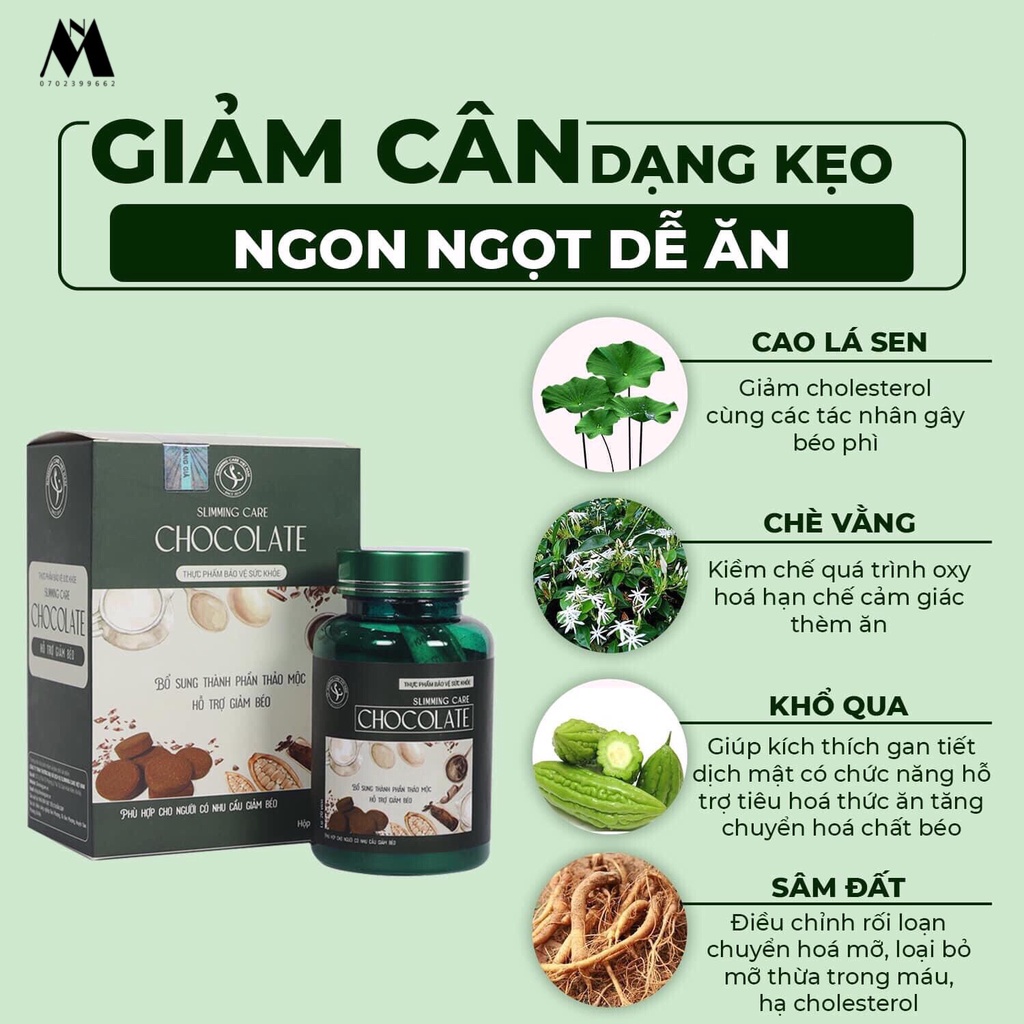 [CHÍNH HÃNG + QUÀ TẶNG] Kẹo Socola Giảm Cân Slimming Care Chocolate Chính Hãng.