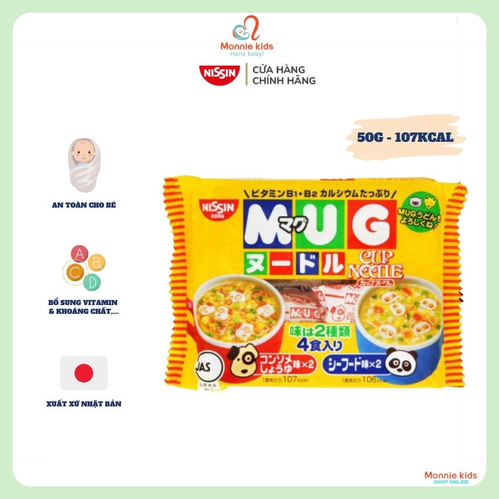 Mỳ ăn liền cho bé Mug Nissin Nhật 50g, mì gói trẻ em bổ sung dinh dưỡng 12M+, Monnie Kids