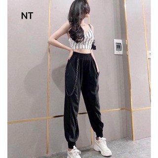 Quần jogger nữ hiphop kèm dây xích lạ mắt kèm ảnh thật